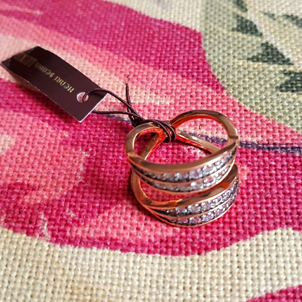 Henri Bendel Gold and Silver Crystal Ring Size 8